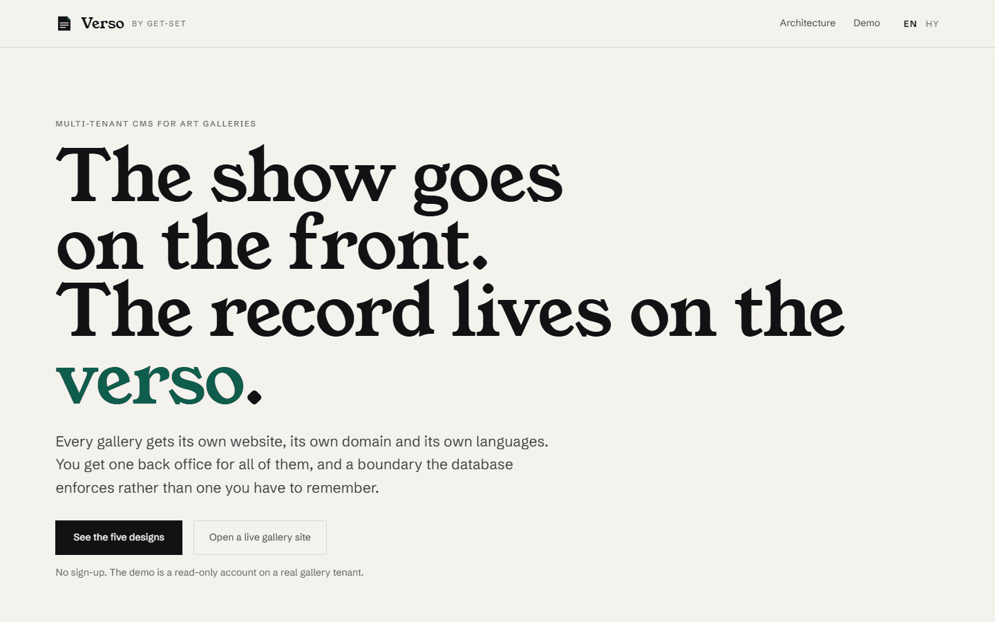 Verso — homepage screenshot